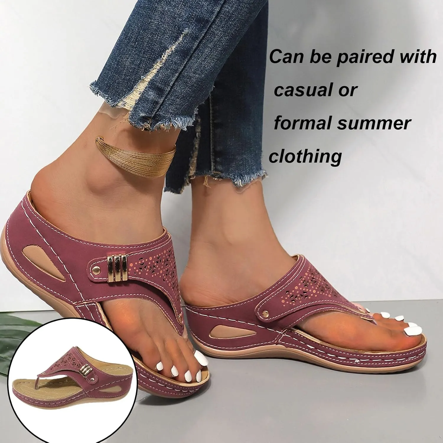 Lublanca Sandals For Women, Avylays Orthopedic Bohemian Slippers, Avylays Orthopedic Sandals, Non-slip Breathable Slippers Suitable, Women’s Thick-Soled Wedge Heel Slipper