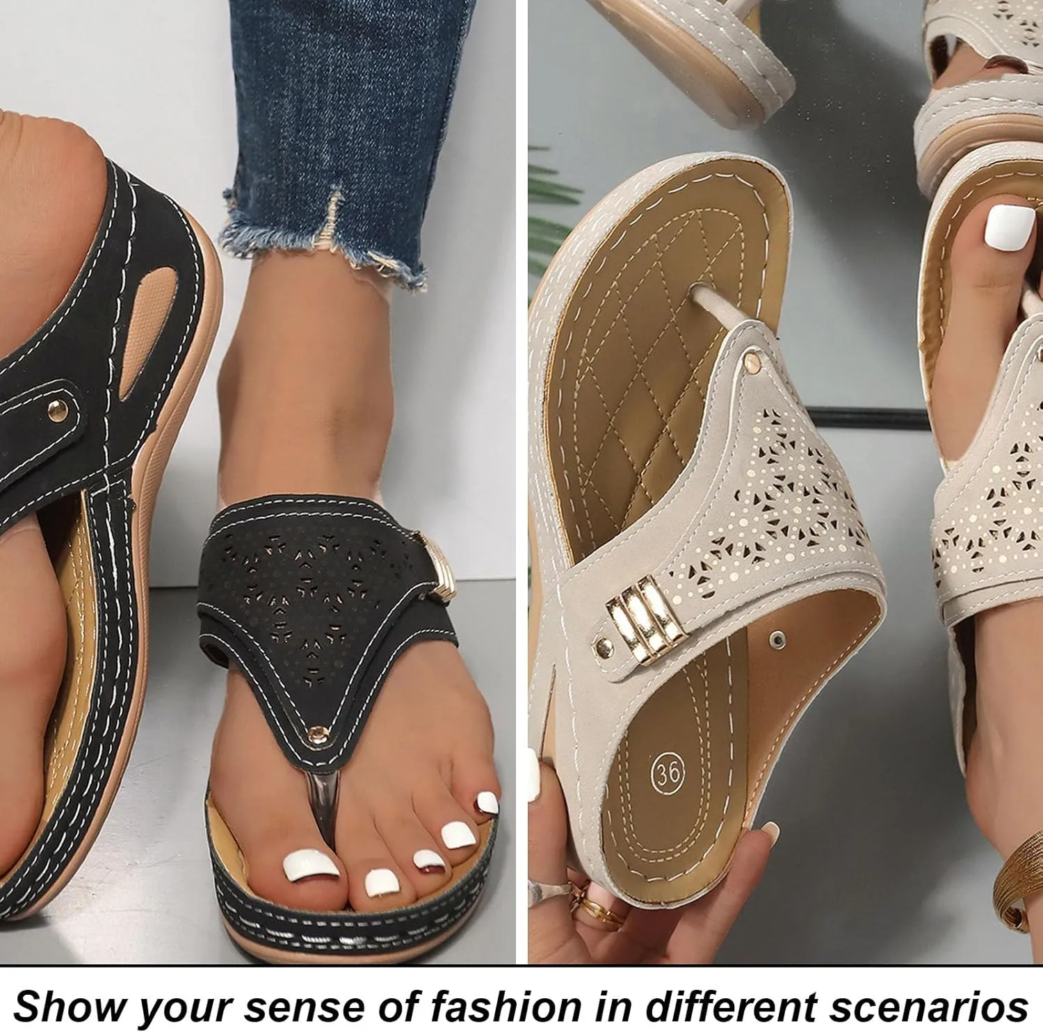 Lublanca Sandals For Women, Avylays Orthopedic Bohemian Slippers, Avylays Orthopedic Sandals, Non-slip Breathable Slippers Suitable, Women’s Thick-Soled Wedge Heel Slipper