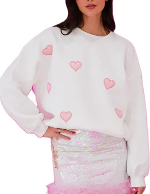 Luckinbaby Women's Cute Heart Sweatshirts Sequin Patch Romantic Love Valentines Shirt Long Sleeve Pullovers Oversized Tops
