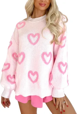 Luckinbaby Women's Cute Heart Sweatshirts Sequin Patch Romantic Love Valentines Shirt Long Sleeve Pullovers Oversized Tops