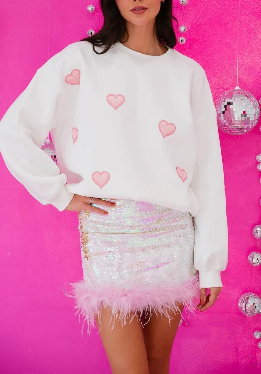 Luckinbaby Women's Cute Heart Sweatshirts Sequin Patch Romantic Love Valentines Shirt Long Sleeve Pullovers Oversized Tops
