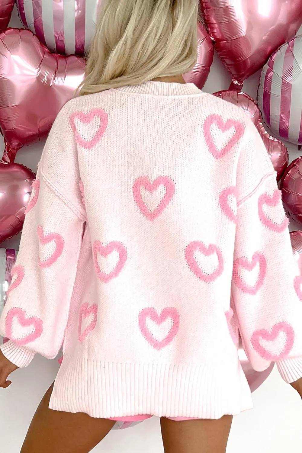 Luckinbaby Women's Cute Heart Sweatshirts Sequin Patch Romantic Love Valentines Shirt Long Sleeve Pullovers Oversized Tops