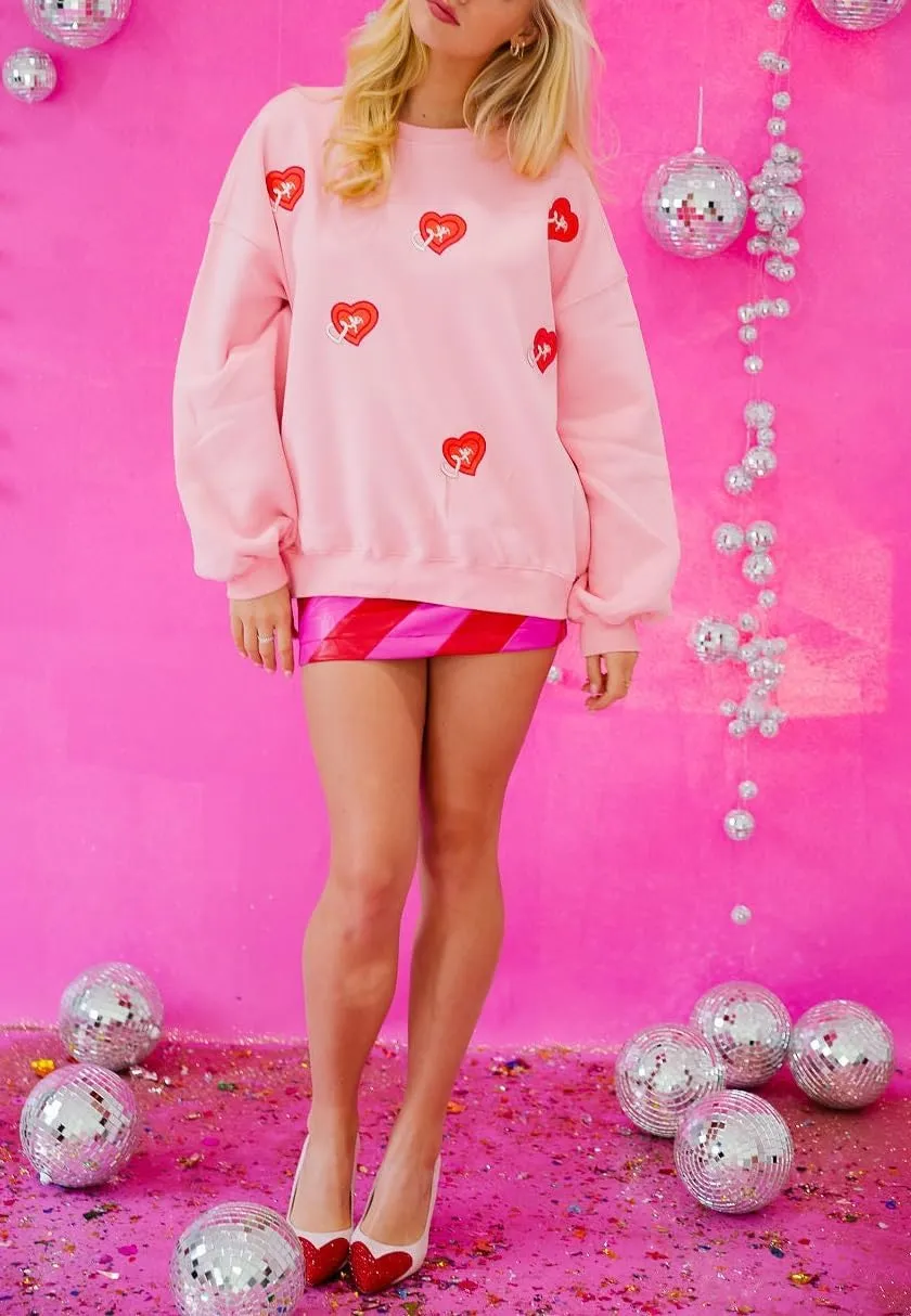 Luckinbaby Women's Cute Heart Sweatshirts Sequin Patch Romantic Love Valentines Shirt Long Sleeve Pullovers Oversized Tops