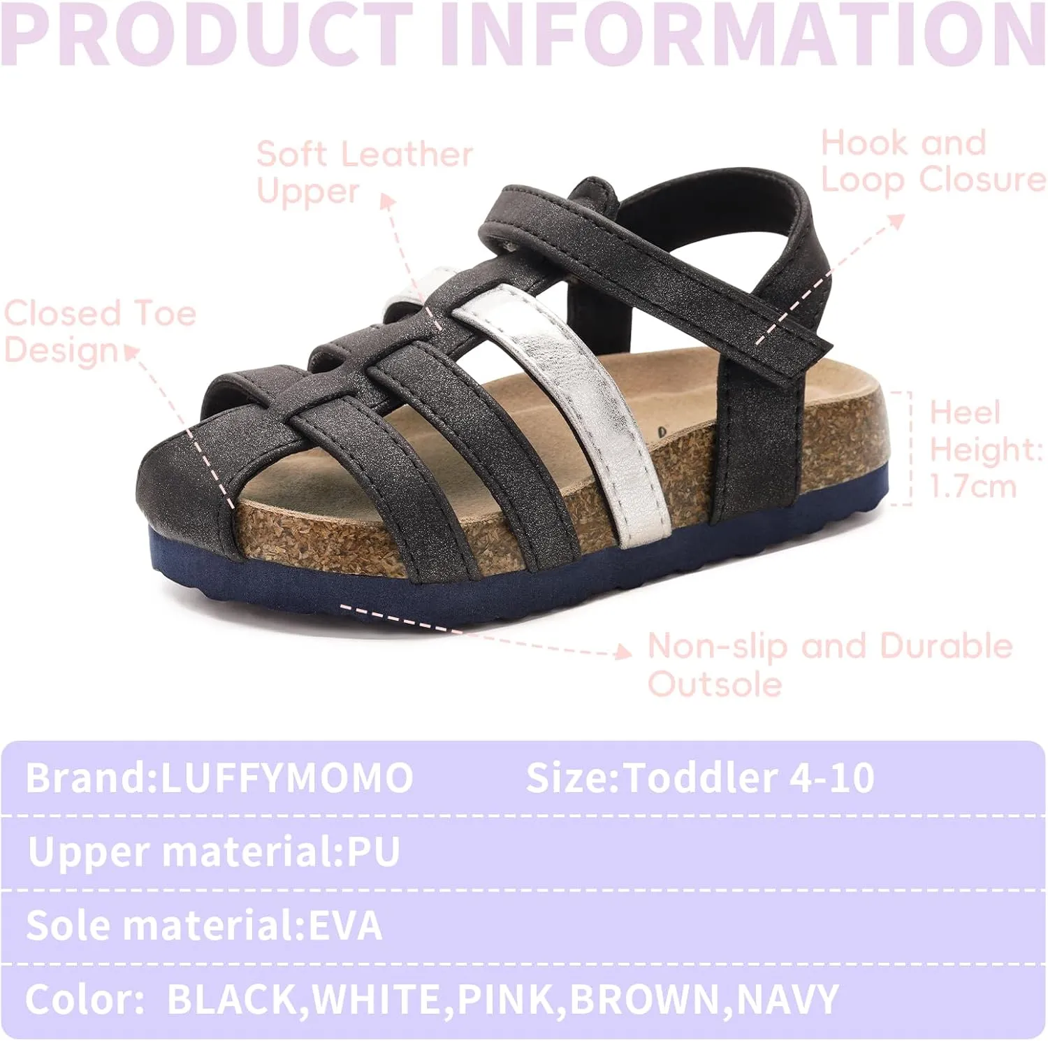 Luffymomo Girls Summer Sandals,Closed Toe Slides Outdoor/Indoor Shoes for Toddler/Little Kid