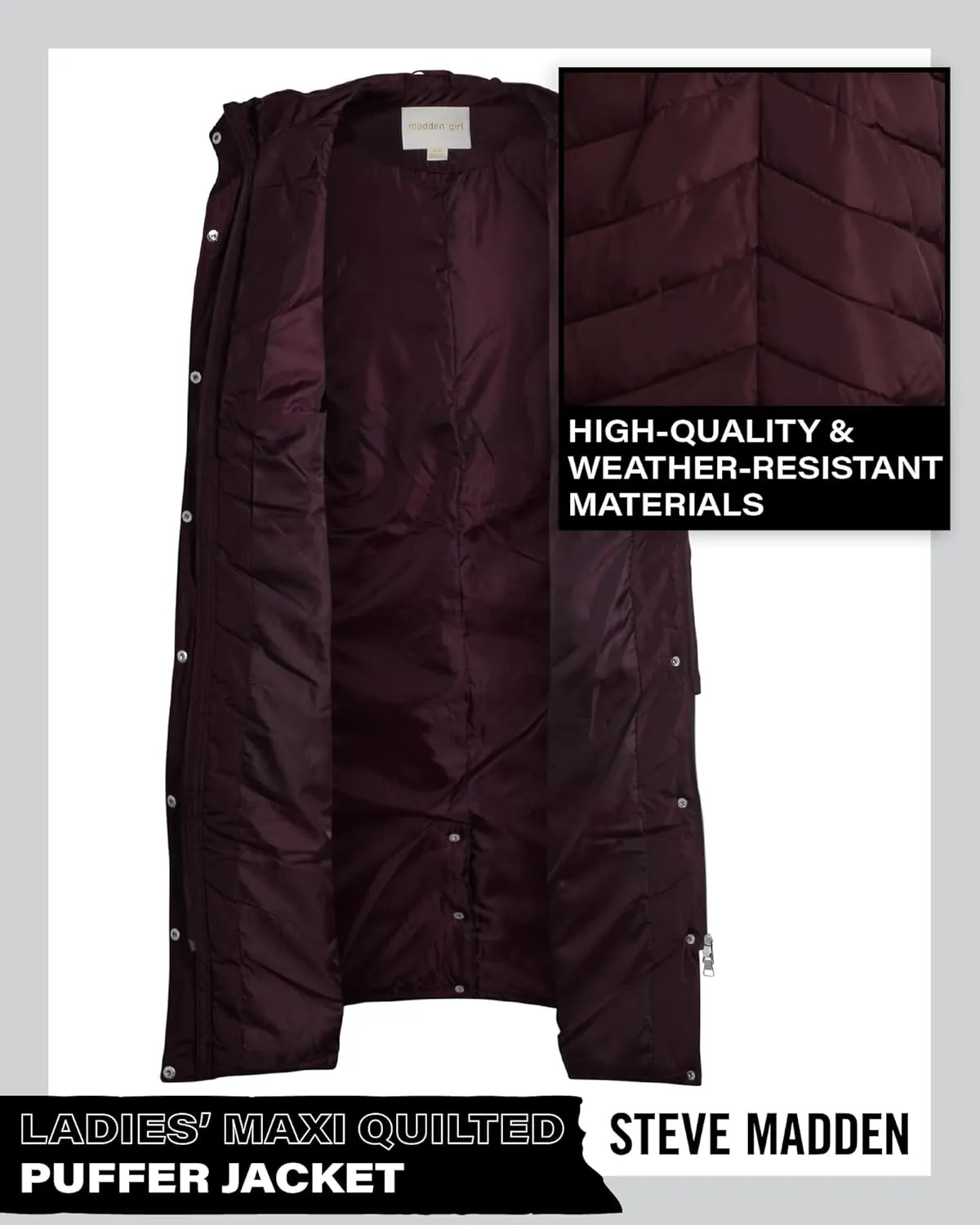 Madden Girl Women's Maxi Puffer Jacket - Long Quilted Puffer Coat (Sizes: S-3X)
