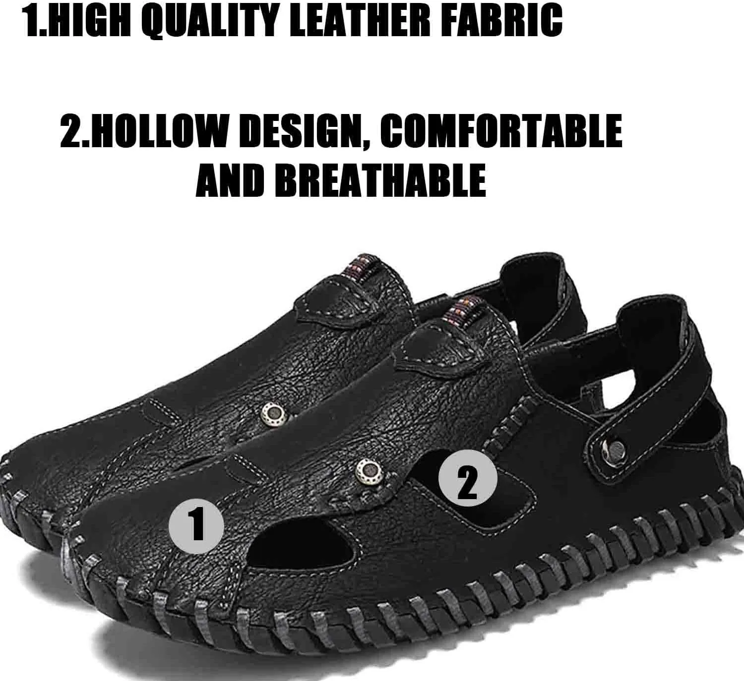 MEBAMY Men Leather Sandals Breathable Closed-Toe Summer Beach Classic Hiking Shoes