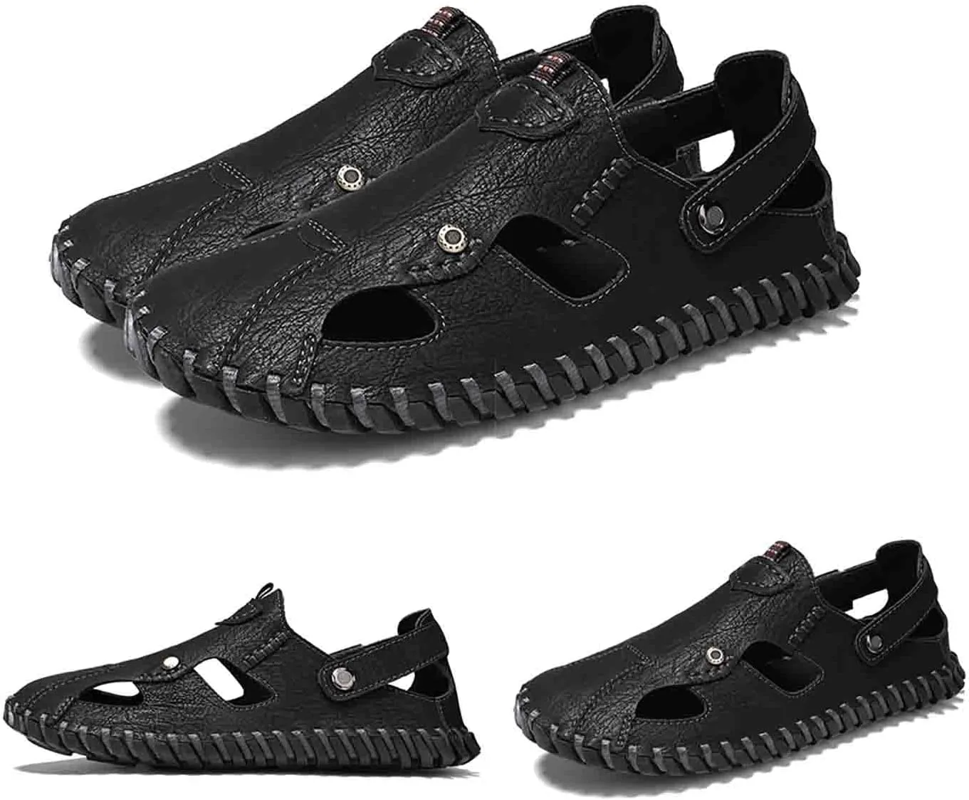 MEBAMY Men Leather Sandals Breathable Closed-Toe Summer Beach Classic Hiking Shoes