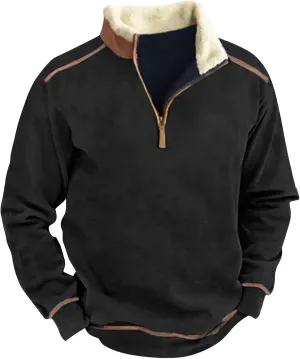 Men's Aztec Western Jacket Cowboy Print Sweatshirt Winter Warm Sweater 1/4 Zip Stand Collar Fit Casual Fall Outwear