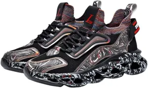 Men’s Breathable Running Shoes with Iridescent Graffiti Design – Low-Top Lace-Up Sneakers for Outdoor Workouts, Travel & Casual Wear | PU/Fabric Upper, Rubber Sole