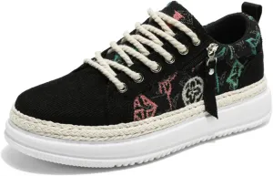 Men's Canvas Sneakers with Contrast Stitching & Adjustable Lace-Up - Side Zipper Closure & Breathable Mesh Lining for Urban Exploration