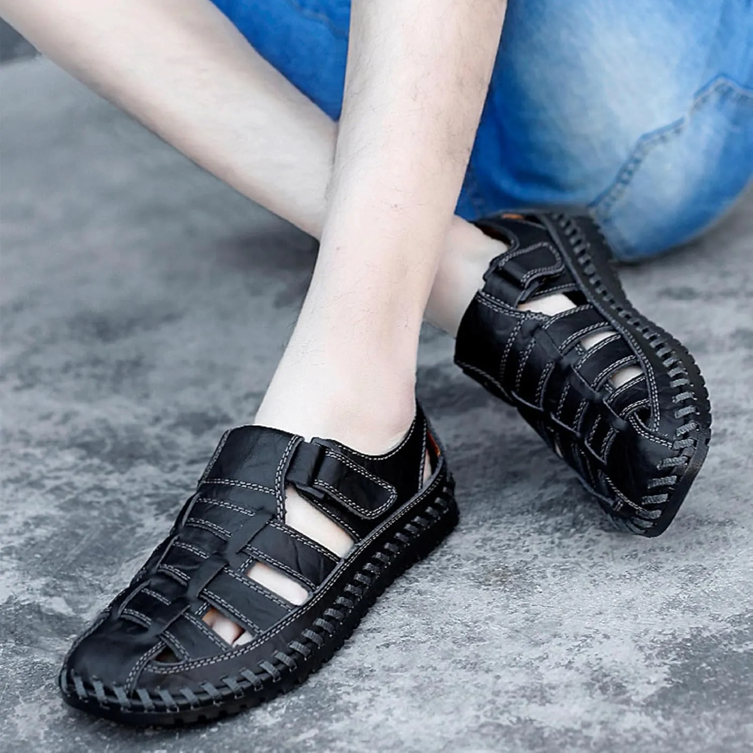 Men's Casual Fashion Sandals, Handmade Summer Beach Shoes, Closed Toe Soft Fisherman Shoes