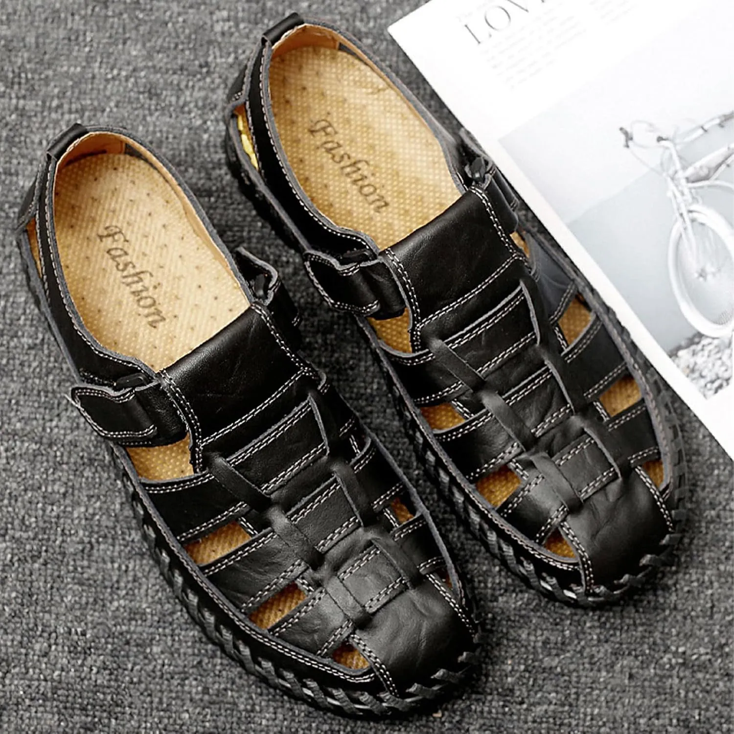 Men's Casual Fashion Sandals, Handmade Summer Beach Shoes, Closed Toe Soft Fisherman Shoes