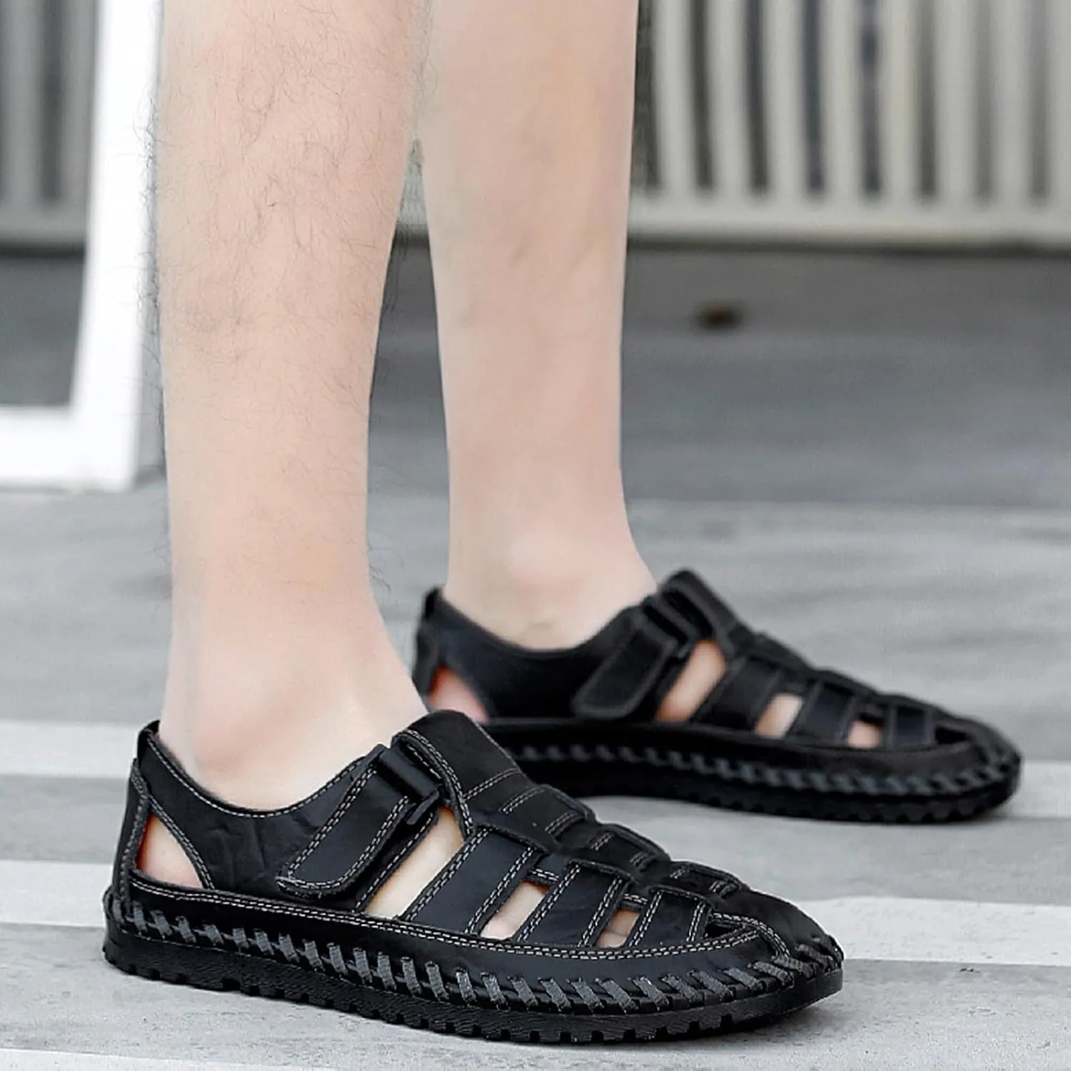 Men's Casual Fashion Sandals, Handmade Summer Beach Shoes, Closed Toe Soft Fisherman Shoes
