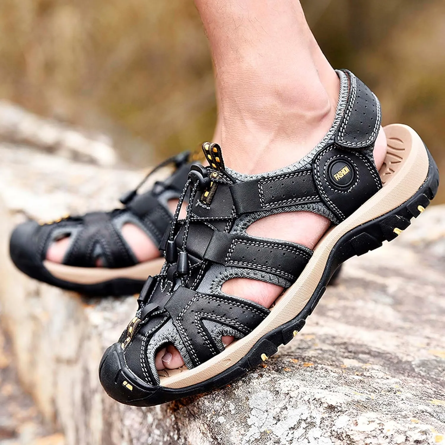 Men's Closed Toe Sport Sandals Summer Waterproof Walking Sandals Quick Dry Water Sandals Lightweight Beach Swimming Fisherman Shoes-5-14 US Size