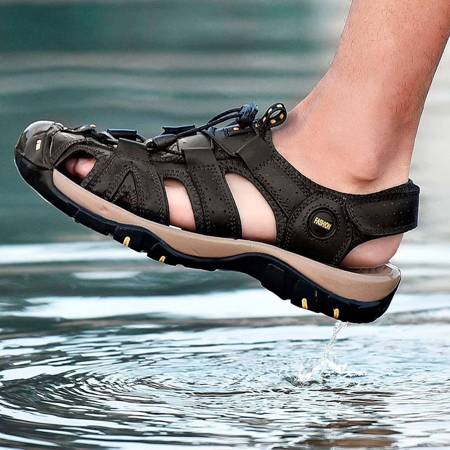 Men's Closed Toe Sport Sandals Summer Waterproof Walking Sandals Quick Dry Water Sandals Lightweight Beach Swimming Fisherman Shoes-5-14 US Size