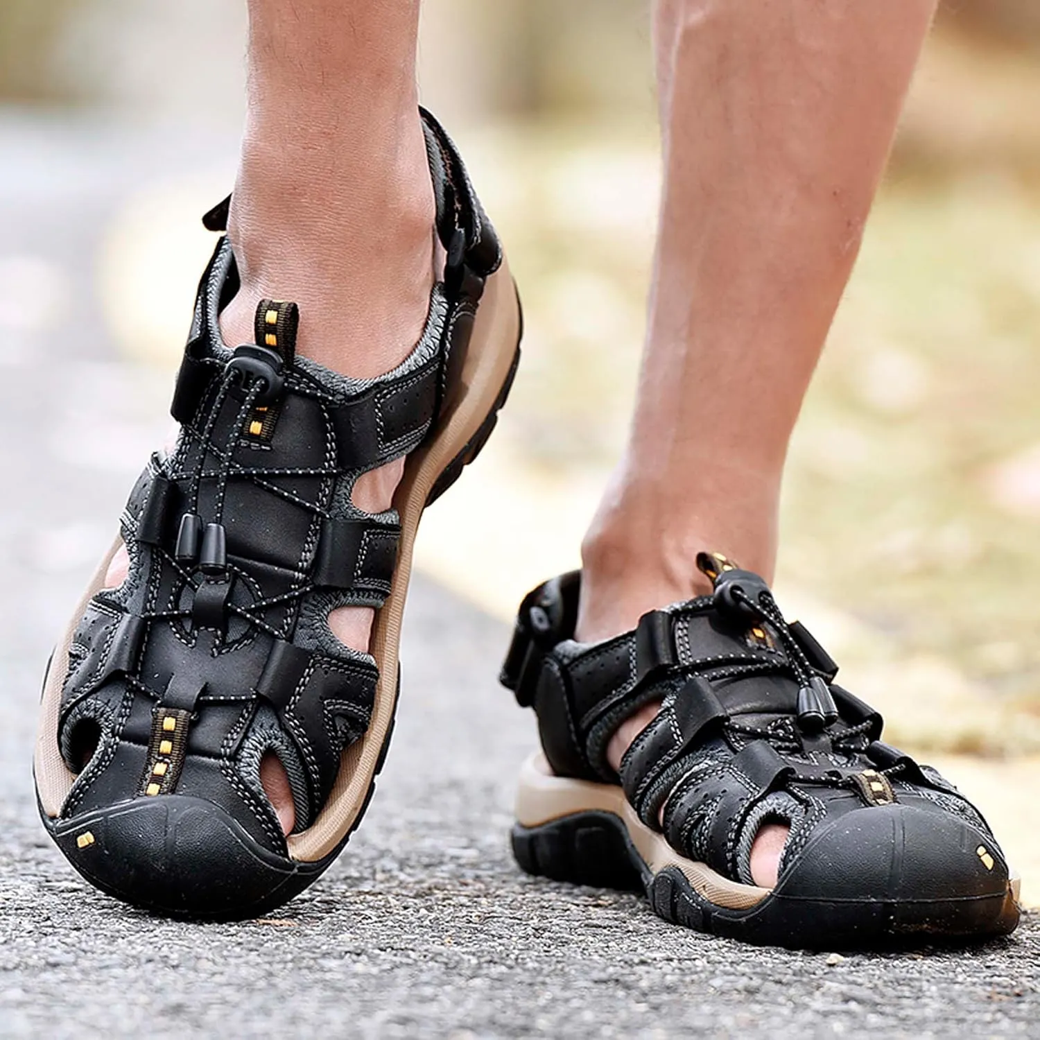 Men's Closed Toe Sport Sandals Summer Waterproof Walking Sandals Quick Dry Water Sandals Lightweight Beach Swimming Fisherman Shoes-5-14 US Size