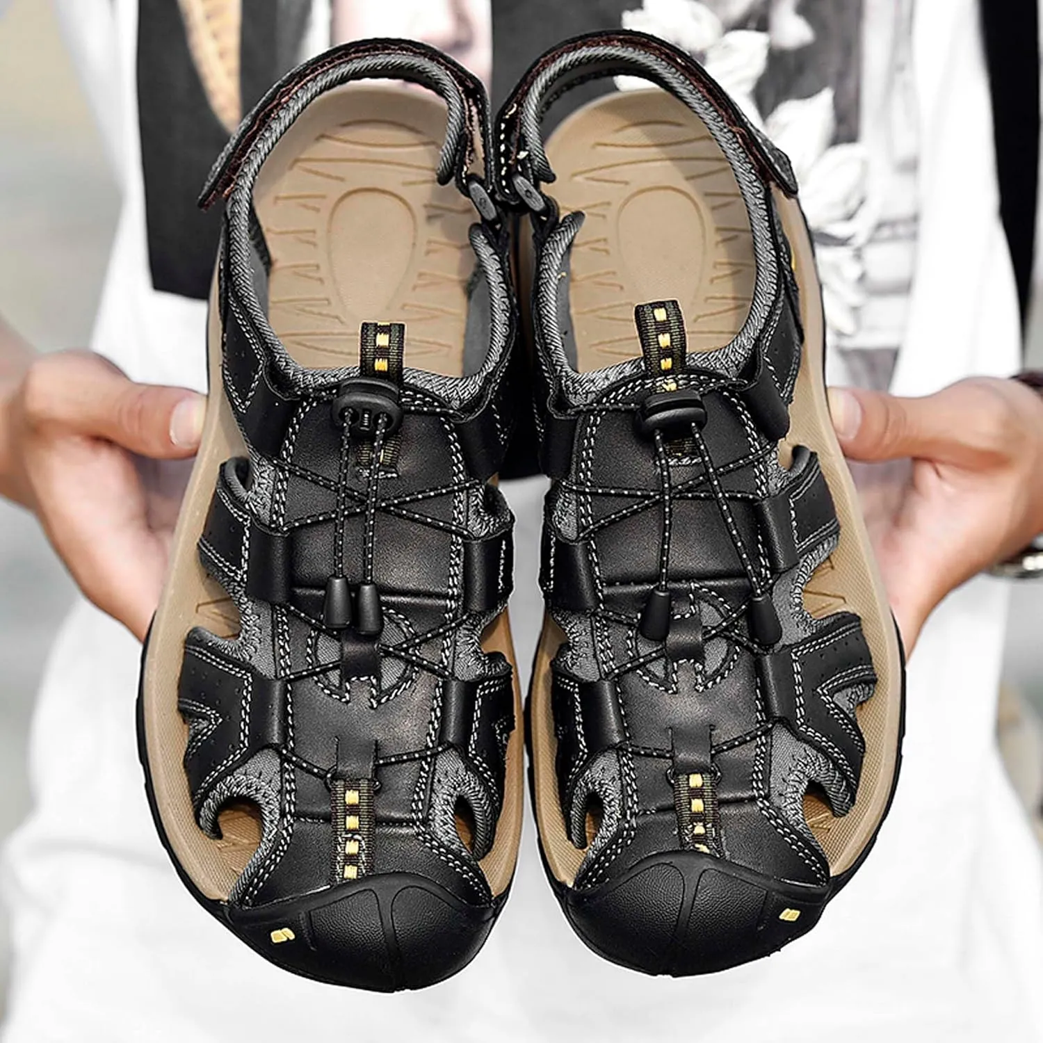 Men's Closed Toe Sport Sandals Summer Waterproof Walking Sandals Quick Dry Water Sandals Lightweight Beach Swimming Fisherman Shoes-5-14 US Size
