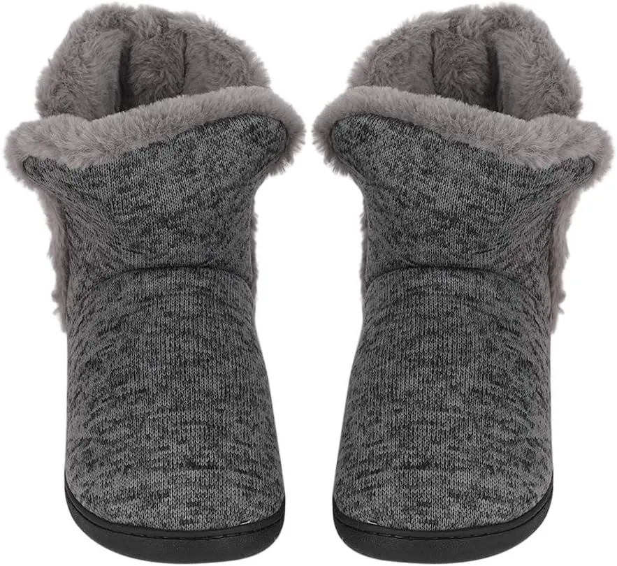 Men's Fluffy Plush Slippers Teen Boys Winter Thermal Knitted Bedroom House Booties Indoor Outdoor Anti-Slip Ankle Boots Footwear Pull on Shoes