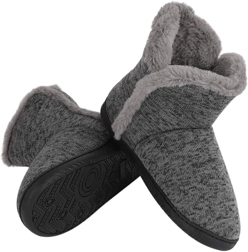 Men's Fluffy Plush Slippers Teen Boys Winter Thermal Knitted Bedroom House Booties Indoor Outdoor Anti-Slip Ankle Boots Footwear Pull on Shoes
