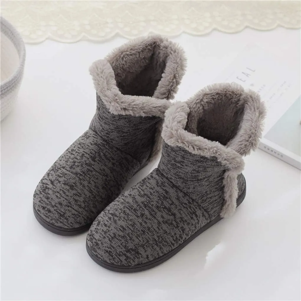 Men's Fluffy Plush Slippers Teen Boys Winter Thermal Knitted Bedroom House Booties Indoor Outdoor Anti-Slip Ankle Boots Footwear Pull on Shoes