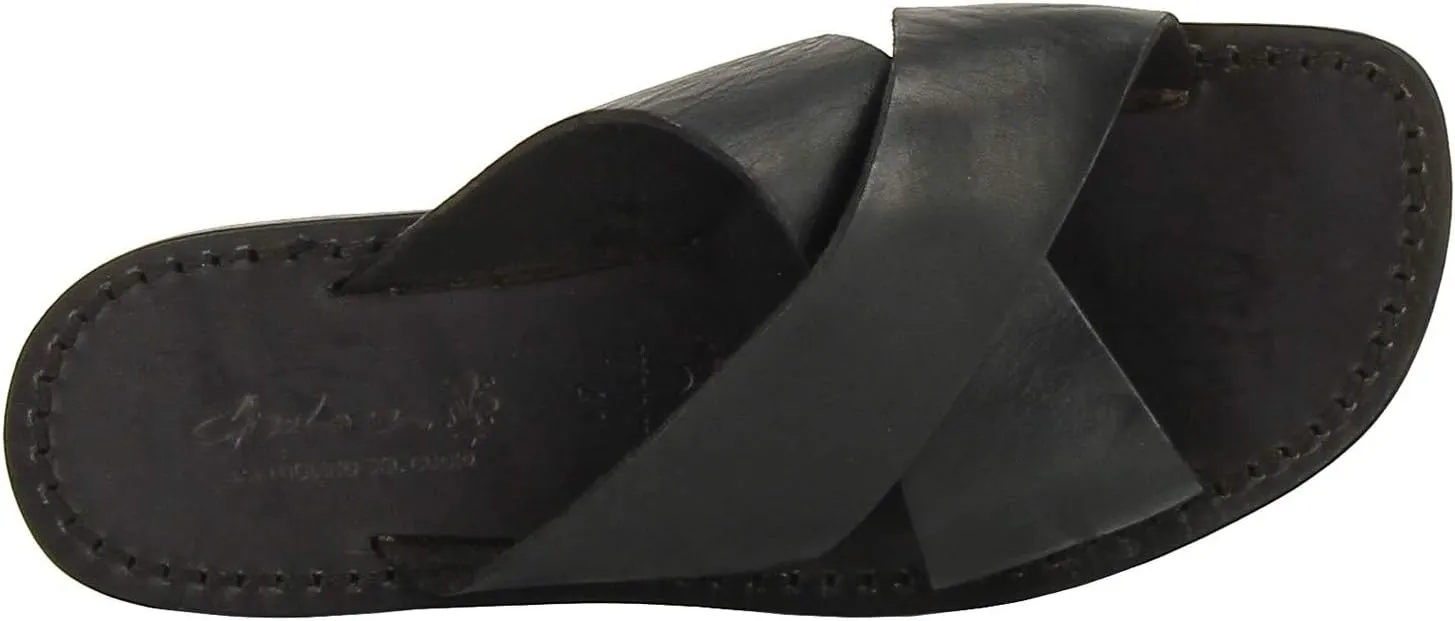 Mens Leather Slippers Handmade in Italy in Black Leather