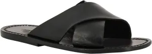Mens Leather Slippers Handmade in Italy in Black Leather