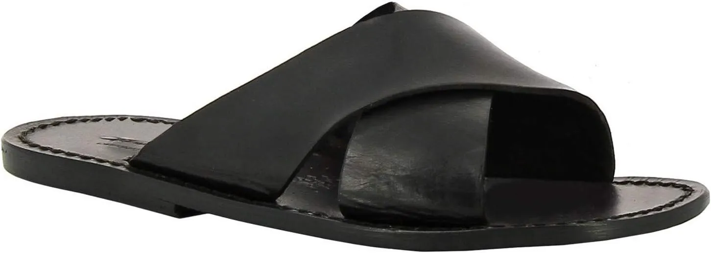 Mens Leather Slippers Handmade in Italy in Black Leather