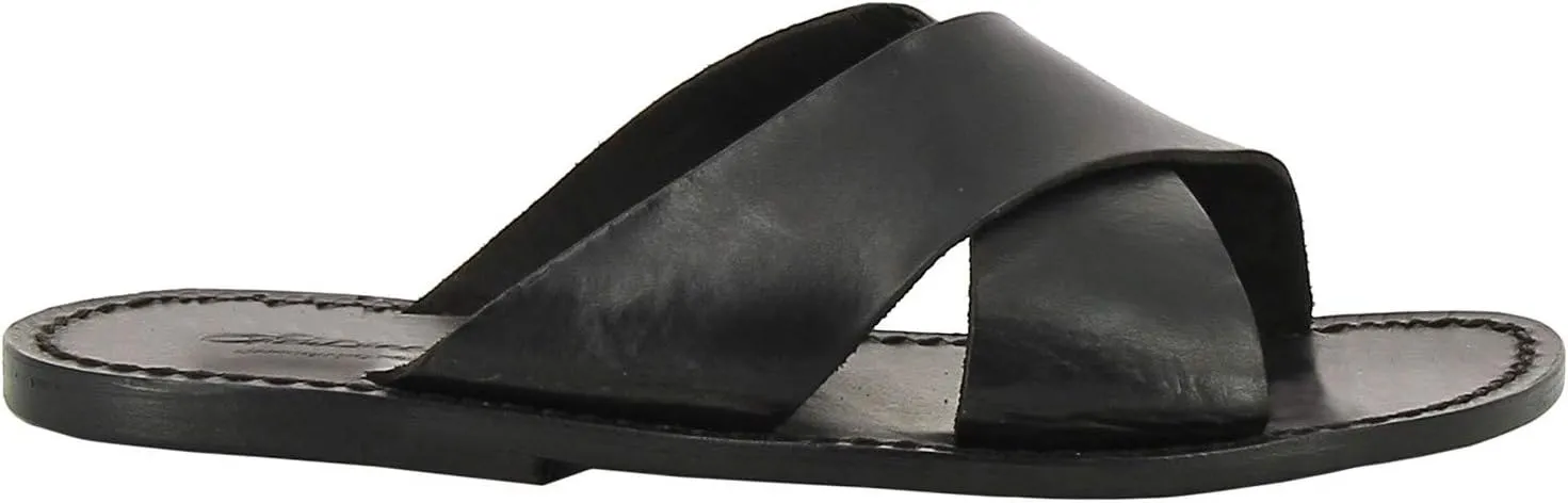 Mens Leather Slippers Handmade in Italy in Black Leather