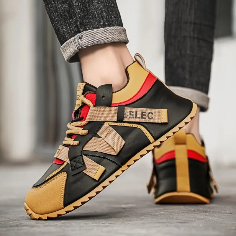 Men's Plus Size Fashion Sneakers - Versatile, Non-Slip Casual Shoes for All Seasons, Lace-Up with Faux Leather Upper