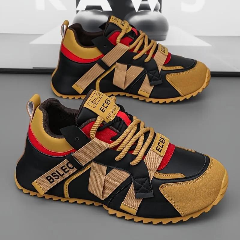 Men's Plus Size Fashion Sneakers - Versatile, Non-Slip Casual Shoes for All Seasons, Lace-Up with Faux Leather Upper