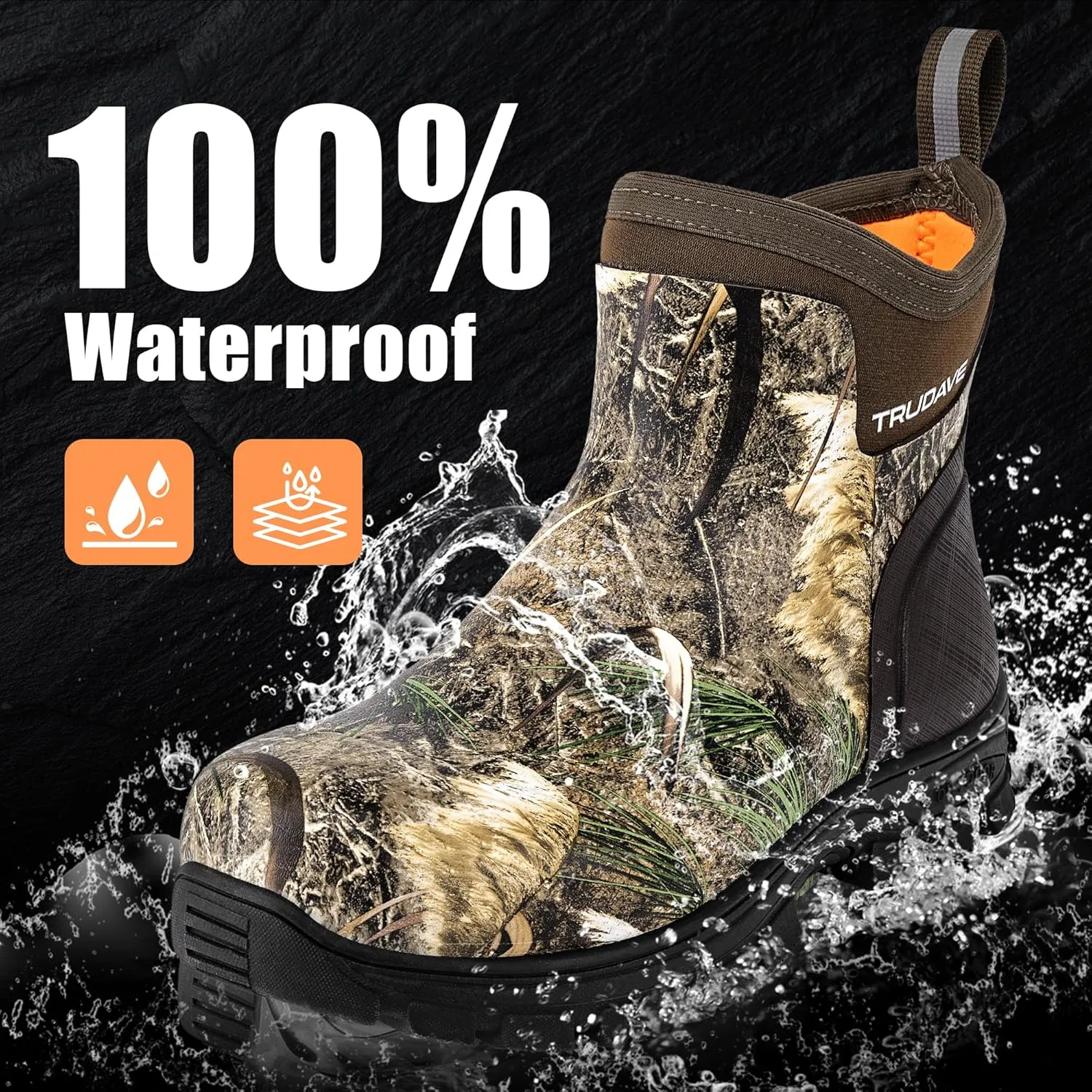 Men's Rain Boots Waterproof Garden Shoes, Ankle Rubber Work Boots, Camp Outdoor Snow Mud Boots for Farming, Hunting, Lawn Work, Size 7-14