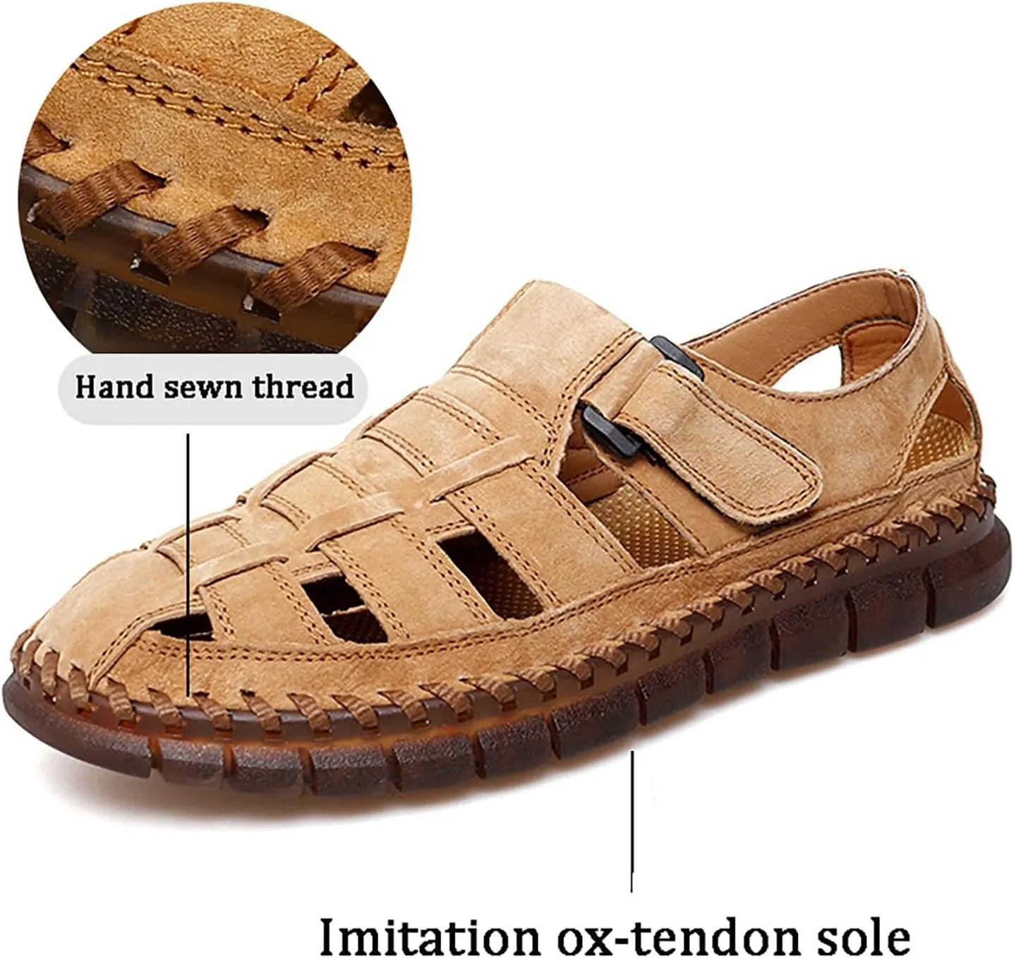 Men's Sandals Outdoor Leather Sandals Hiking Waterproof Athletic Fisherman Water Shoes