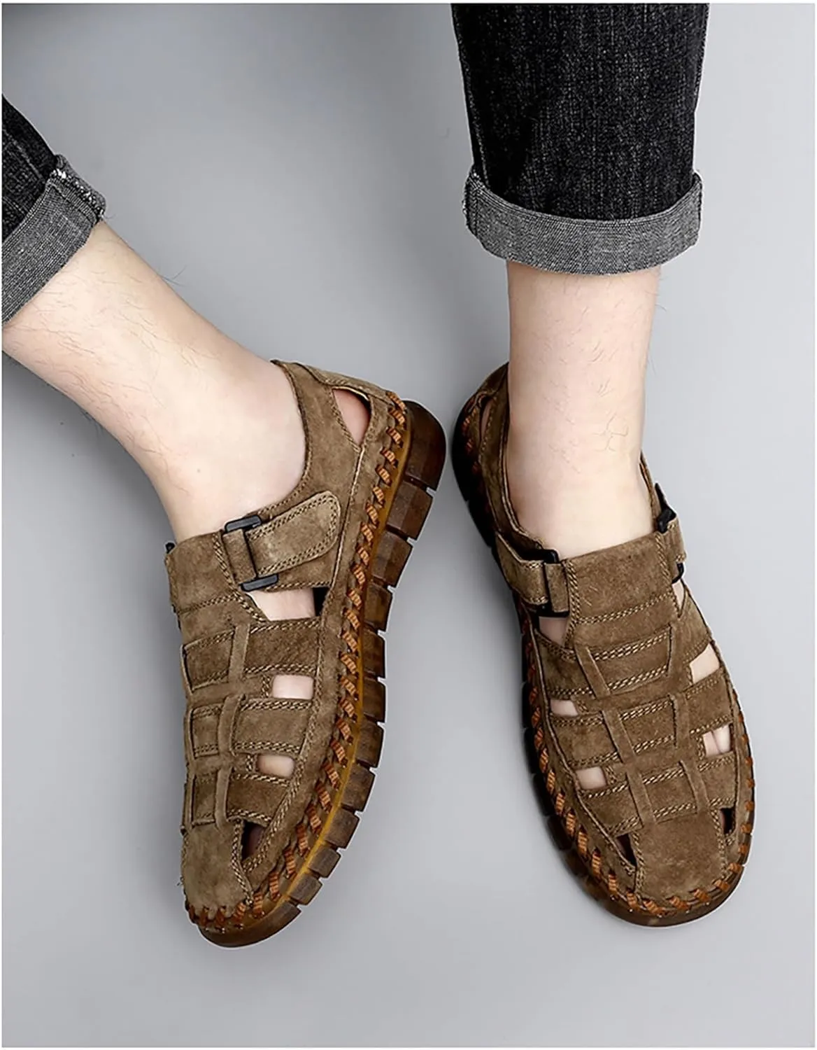 Men's Sandals Outdoor Leather Sandals Hiking Waterproof Athletic Fisherman Water Shoes
