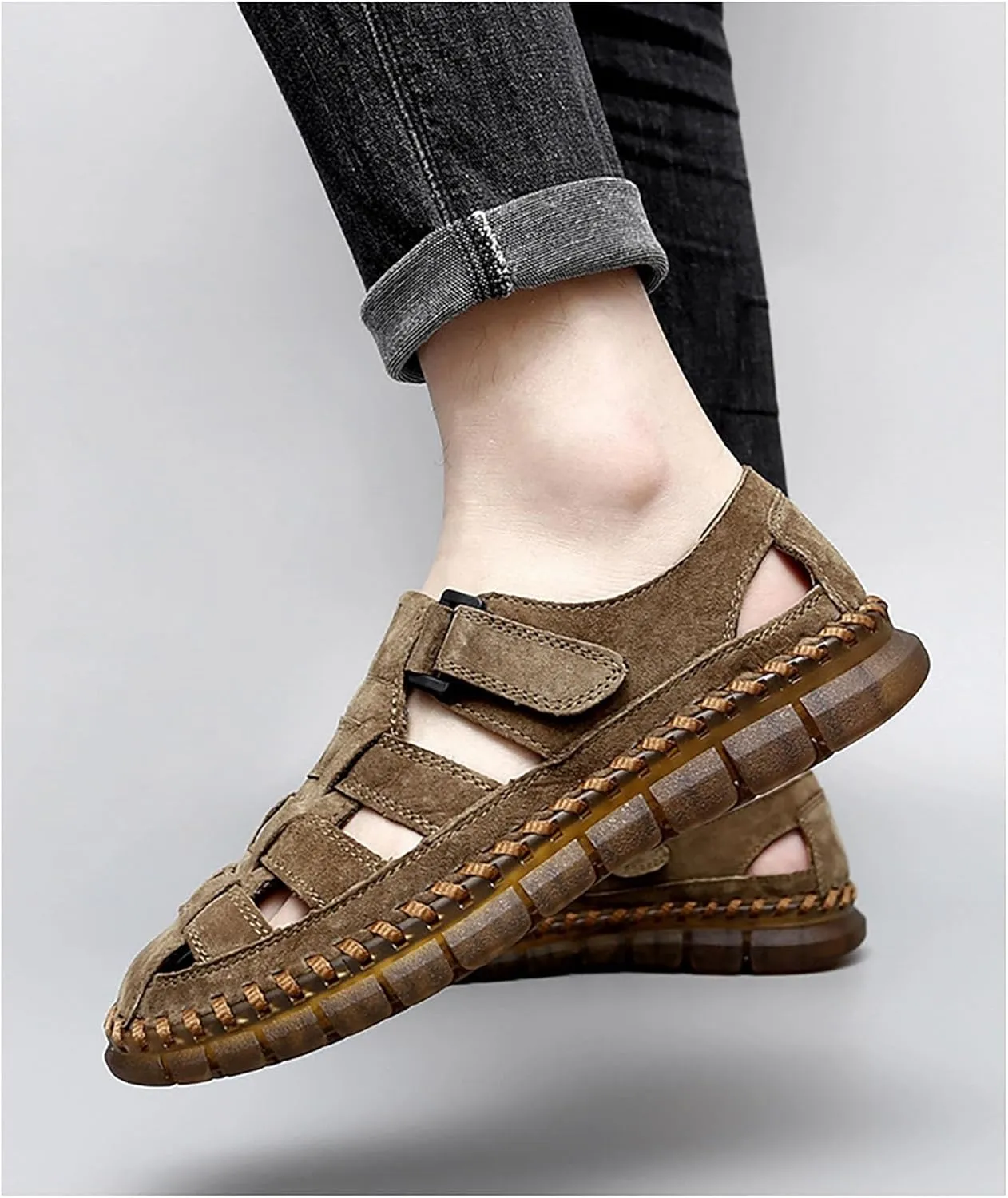 Men's Sandals Outdoor Leather Sandals Hiking Waterproof Athletic Fisherman Water Shoes