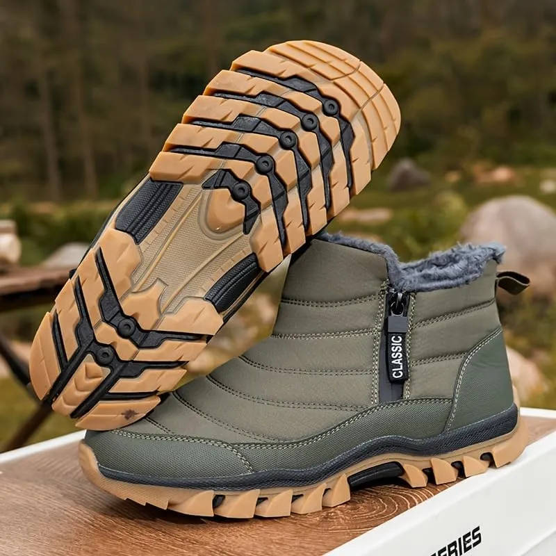 Men's Slip On Snow Boots with Warm Plush Lining, Comfy Non Slip Durable Thermal Side Zipper Design Shoes, Men's Winter Footwear