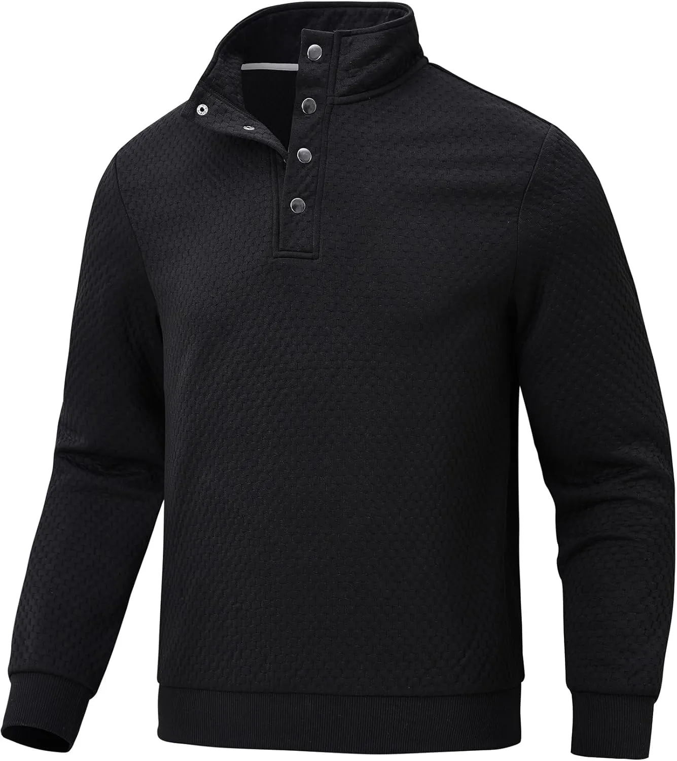 Men's Sweatshirt Quilted Mens Sweater Quarter Button Pullover Sweater Knit Long Sleeve Stand Collar Warm Lightweight