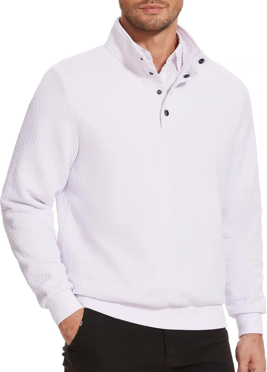 Men's Sweatshirt Quilted Mens Sweater Quarter Button Pullover Sweater Knit Long Sleeve Stand Collar Warm Lightweight