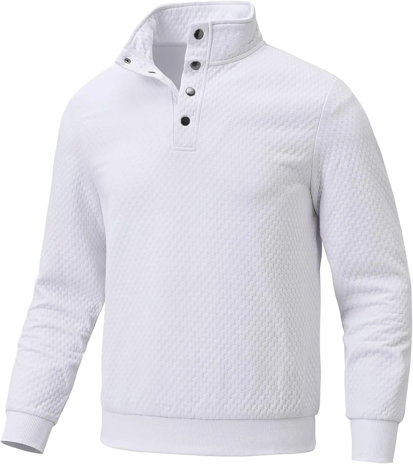 Men's Sweatshirt Quilted Mens Sweater Quarter Button Pullover Sweater Knit Long Sleeve Stand Collar Warm Lightweight