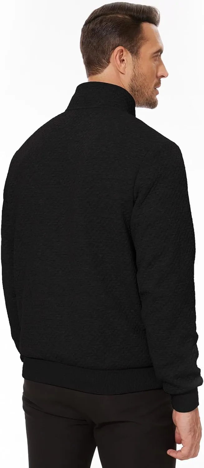 Men's Sweatshirt Quilted Mens Sweater Quarter Button Pullover Sweater Knit Long Sleeve Stand Collar Warm Lightweight