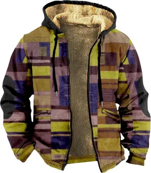 Mens Vintage Fleece Jacket Sherpa Lined Winter Coats Fall Winter Puffer Jacket Windproof Casual Hoodies with Pocket