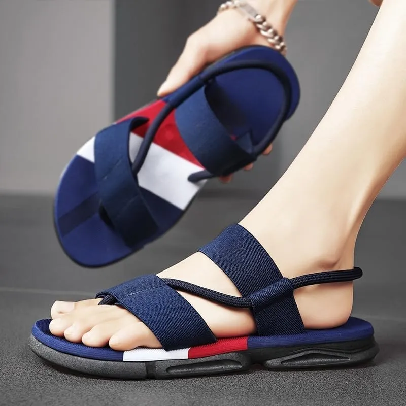Men's Woven Breathable Sandals, Round Toe Slip-on Flat Closed Toe Casual Sandals, Men's Beachwear Shoes