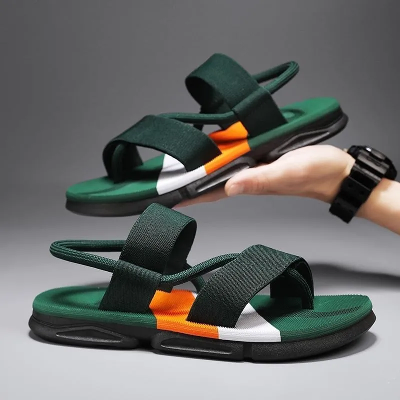 Men's Woven Breathable Sandals, Round Toe Slip-on Flat Closed Toe Casual Sandals, Men's Beachwear Shoes