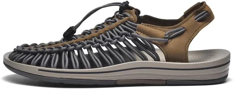 Men's Wrap Toes Breathable Flat Sandals, Outdoor Beach Slip On Casual Woven Sandals