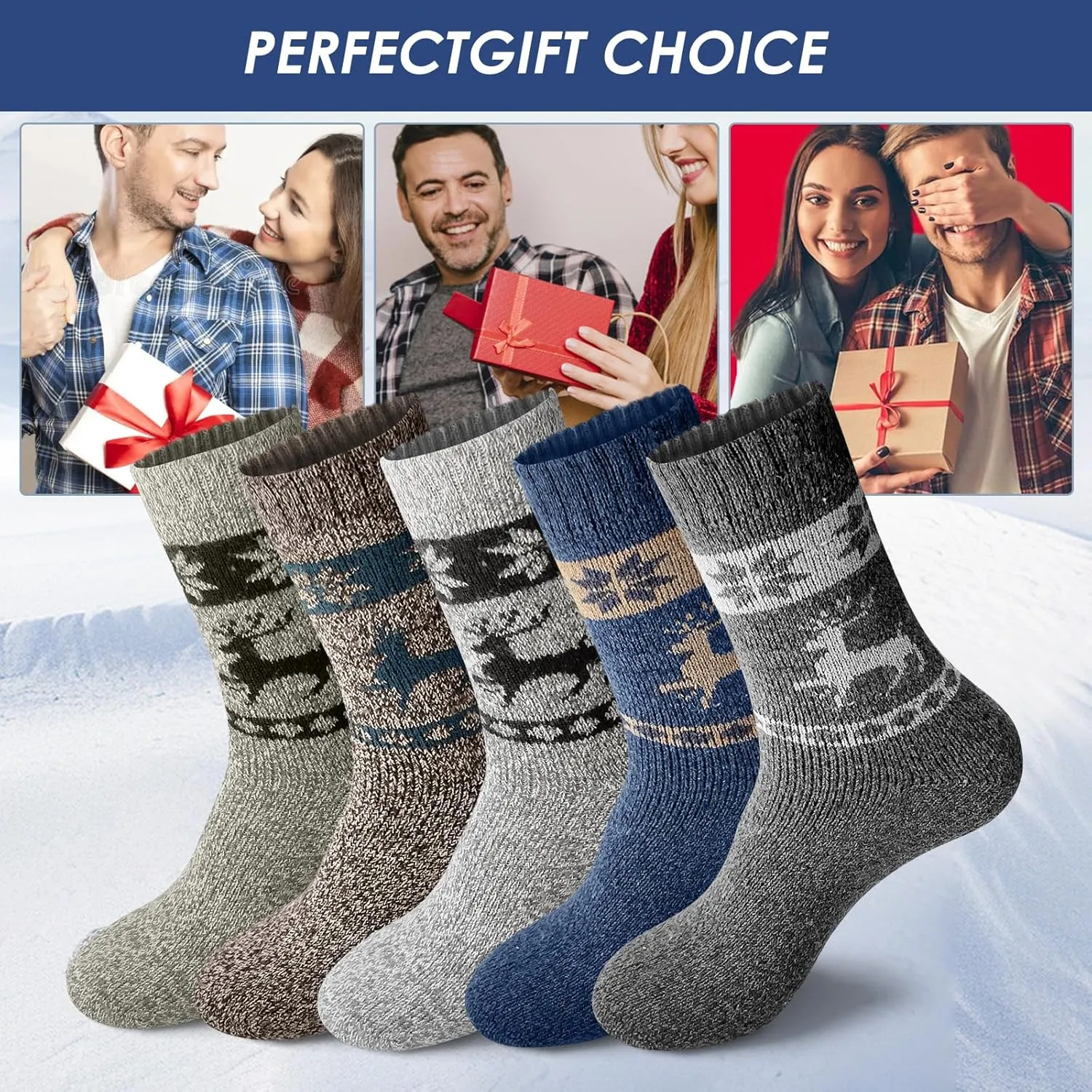 Merino Wool Super Thick Thermal Warm Winter Hiking Boot Socks for Men - Soft Crew Cozy Socks for Cold Weather