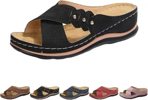 Mesh Breathable Orthopedic Sandals for Women 2025 Cross Strap Dressy Casual Slip on Slides Summer Comfy Wedge Walking Sandals