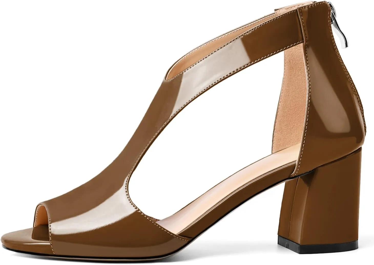 Mettesally Women's Peep Toe Sandals Block Chunky High Heels Hollow Out Heeled Wedding Party Back Zip Sandals Shoes