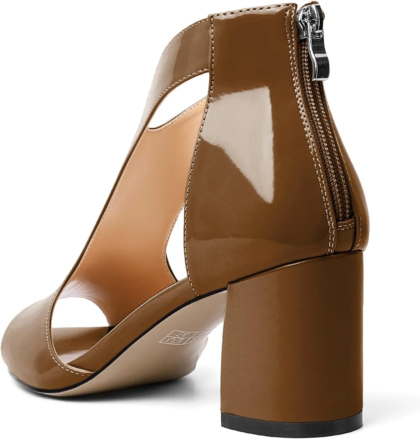 Mettesally Women's Peep Toe Sandals Block Chunky High Heels Hollow Out Heeled Wedding Party Back Zip Sandals Shoes