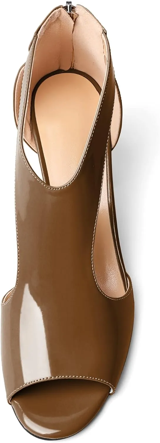 Mettesally Women's Peep Toe Sandals Block Chunky High Heels Hollow Out Heeled Wedding Party Back Zip Sandals Shoes