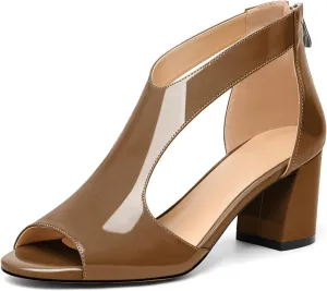 Mettesally Women's Peep Toe Sandals Block Chunky High Heels Hollow Out Heeled Wedding Party Back Zip Sandals Shoes