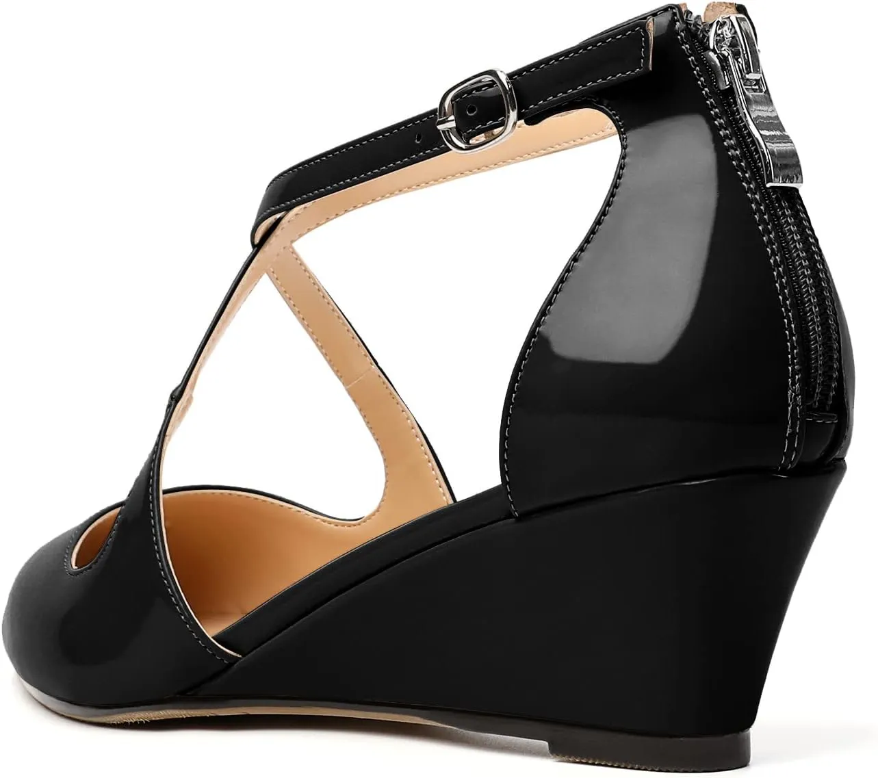 Mettesally Women's Wedges Heels Criss Cross Heeled Sandals Pointed Toe Ankle Strap Heel Pumps Fashion Dress Shoes